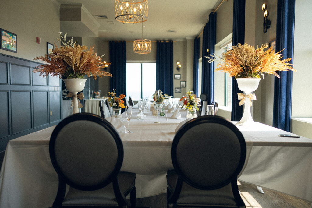 a tablescape at a michigan elopement reception is pictured 