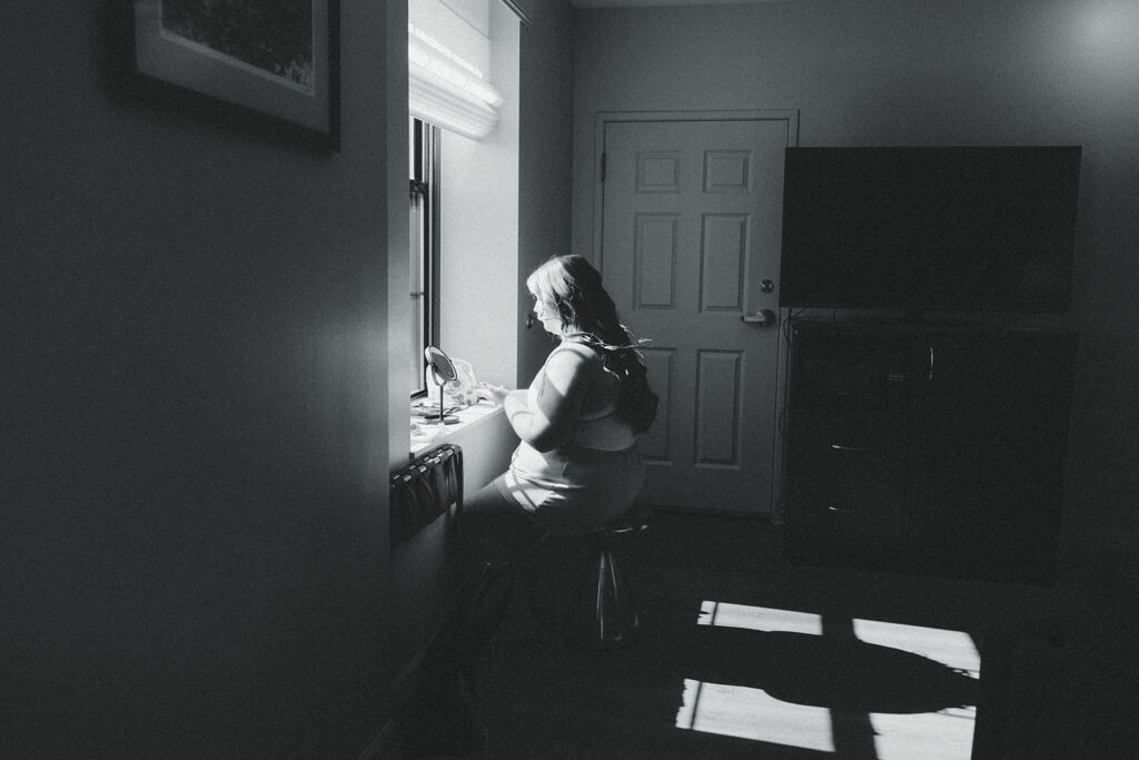 a bride gets ready for her elopement in michigan 