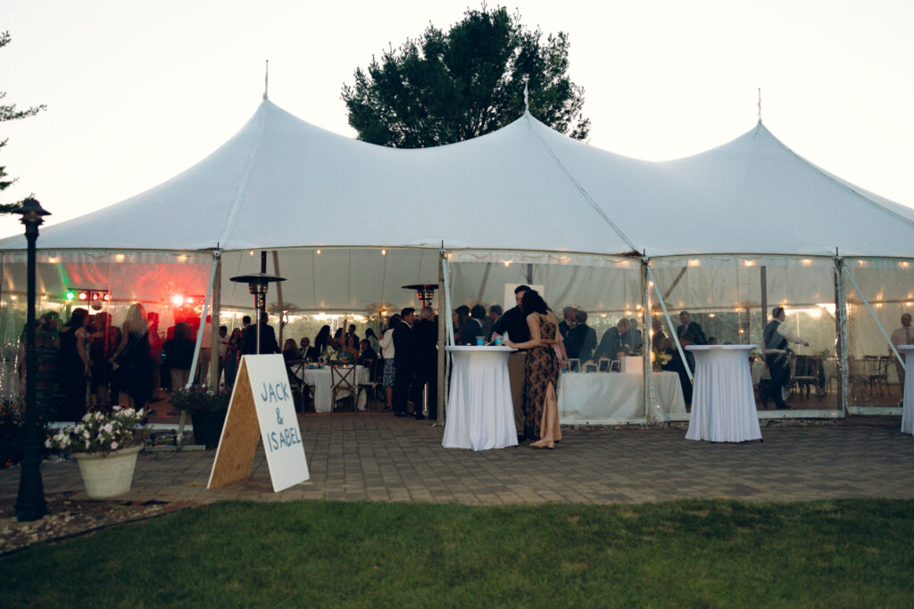 a portrait of a wedding reception from a far 