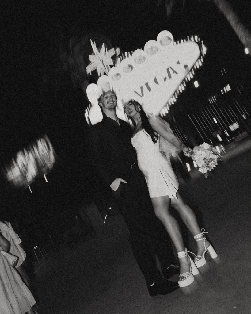a blurry artistic photo of a couple during their vegas elopement