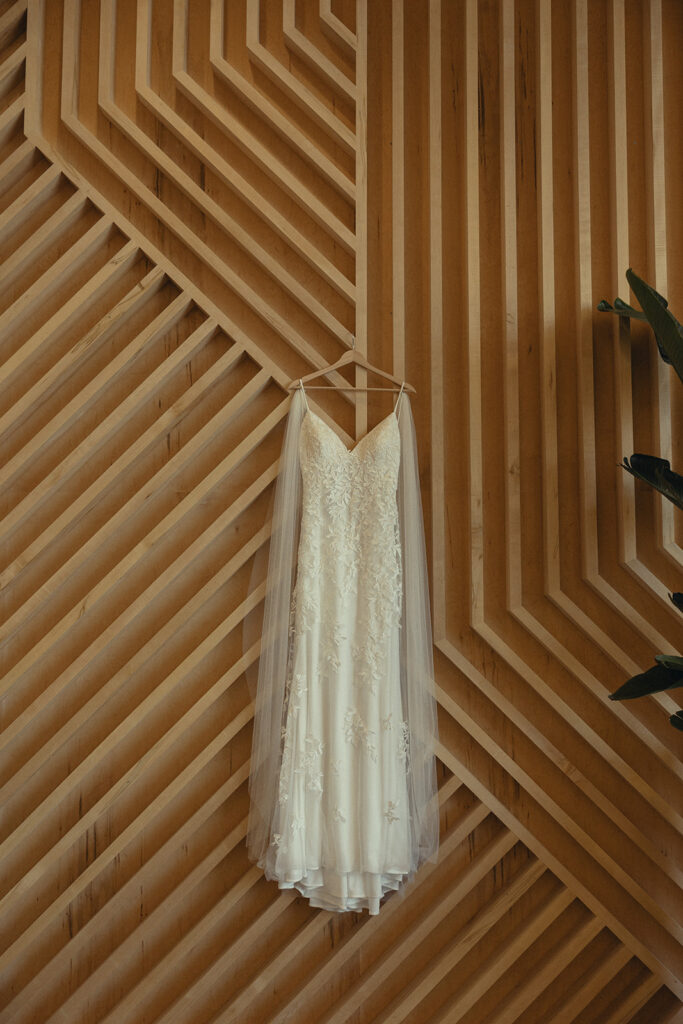 A bridal gown is pictured at a modern venue in Grand Rapids Michigan
