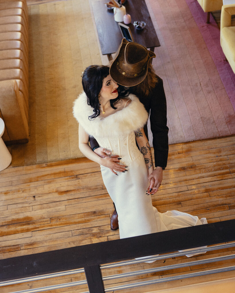Michigan newlyweds pose for bridal portraits at their intimate wedding Michigan