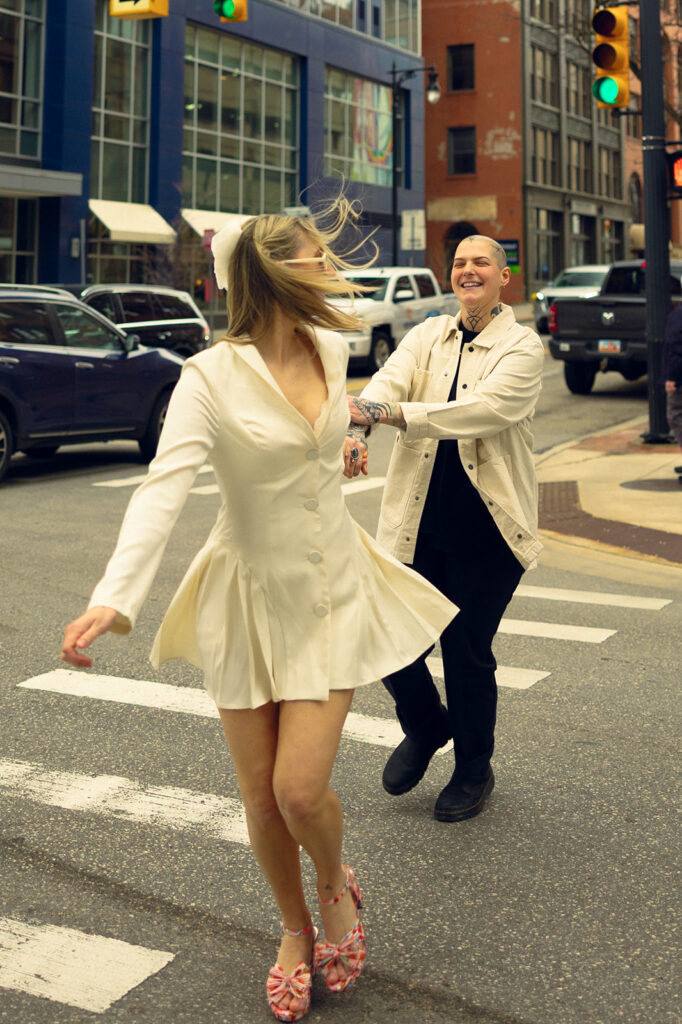 Elopement photos taken in downtown Grand Rapids MI after a michigan courthouse wedding