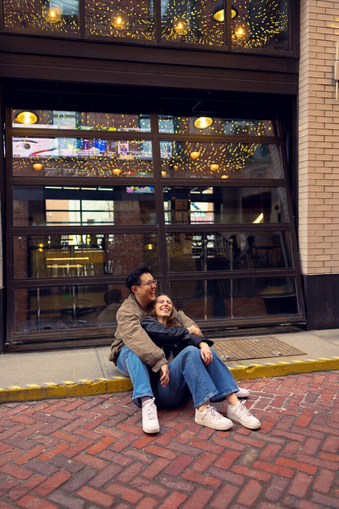 Detroit downtown pictures of a newly engaged couple by Detroit engagement photographer 
